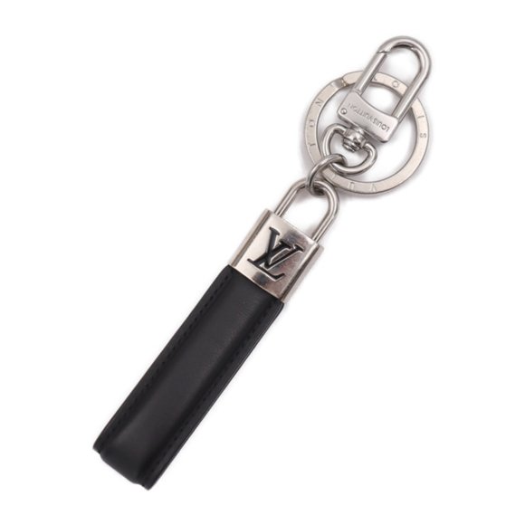 LOUIS VUITTON Louis Vuitton Dragonne LV Padlock Keychain M00745 Leather Metal Bl - Picture 1 of 7
